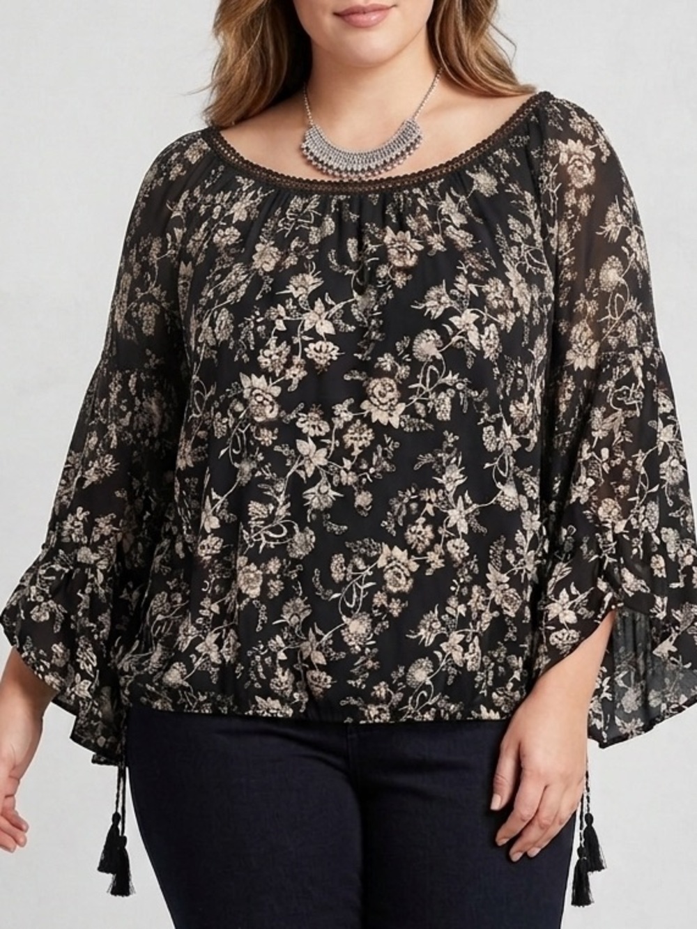 MAX STUDIO Black & Cream Long Sleeve Elastic Bottom Blouse XL